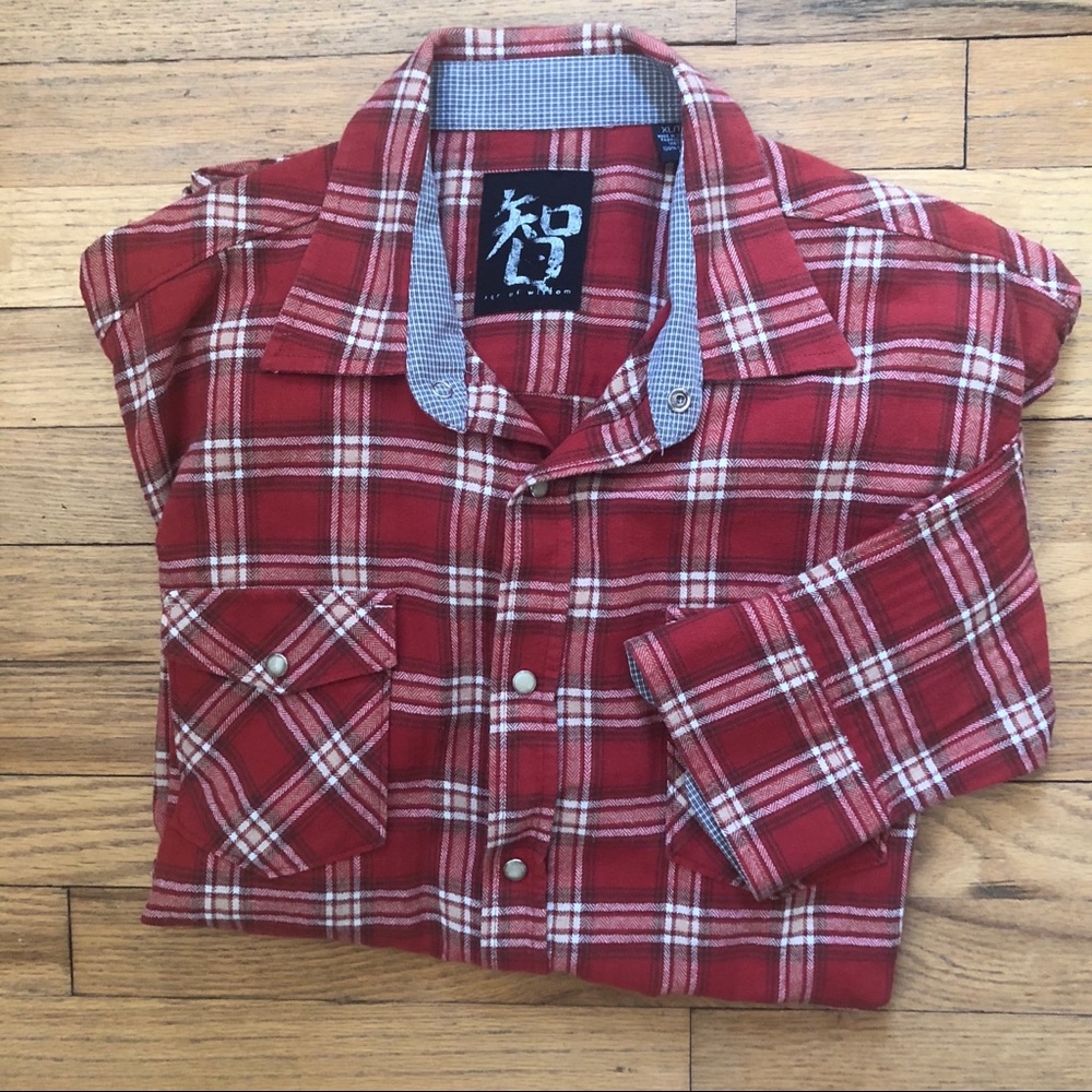 Age of wisdom Red Plaid Pearl Snap Shirt XL